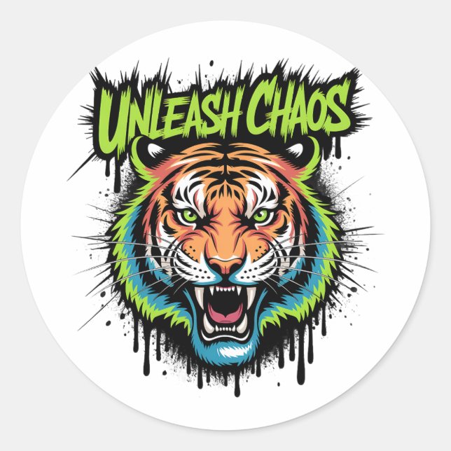 Unleash Chaos Tiger – Graffiti Street Art Style  Classic Round Sticker (Front)