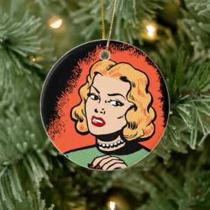 Unleash Emotion with Retro Art - Expressive Fury Ceramic Ornament