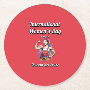Unleash Girl Power. International Women's Day. Round Paper Coaster