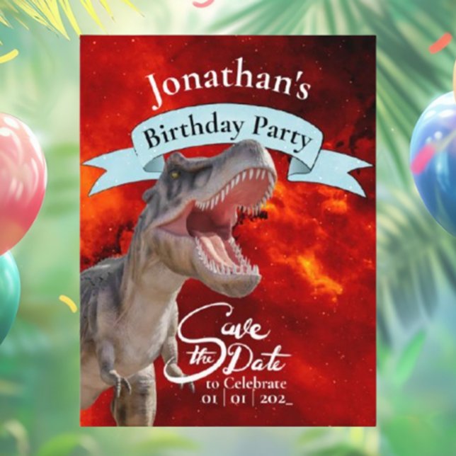 Unleash the Fiery Power of T-Rex in Jurassic  Boy  Postcard (Get ready to party with our T-Rex illustrations! )