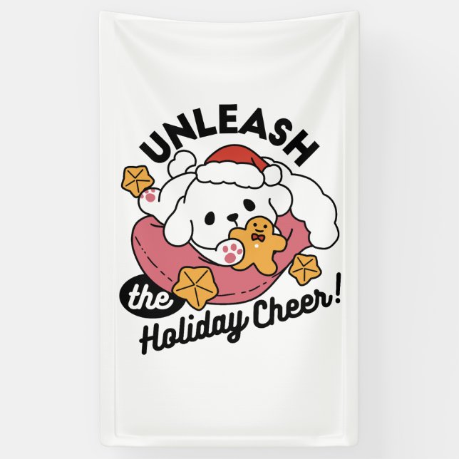Unleash the Holiday Cheer – Cute Dog Christmas Banner (Vertical)