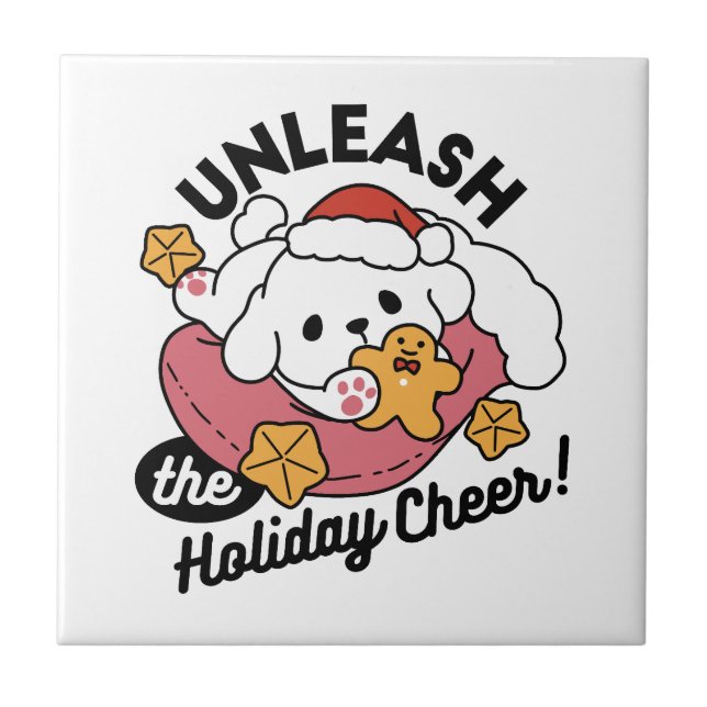 Unleash the Holiday Cheer – Cute Dog Christmas Ceramic Tile (Front)