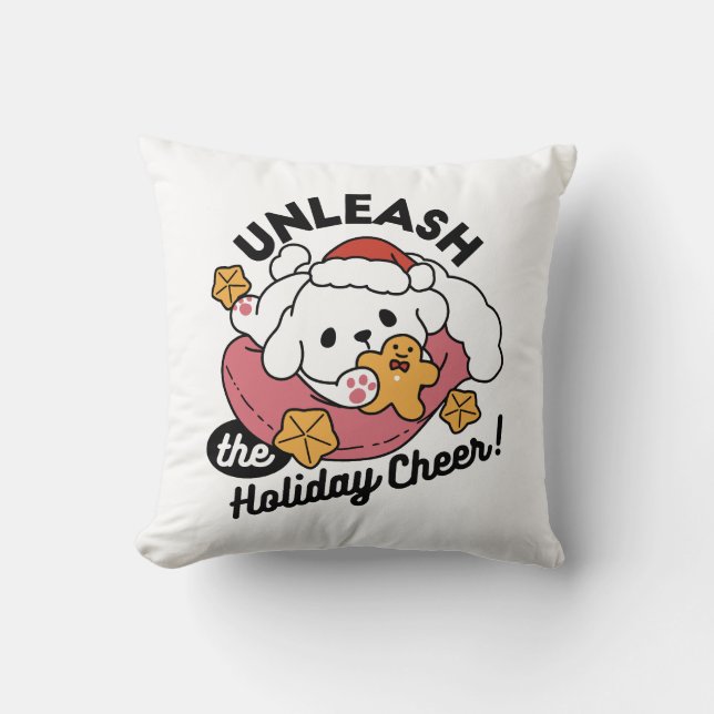 Unleash the Holiday Cheer – Cute Dog Christmas Cushion (Front)