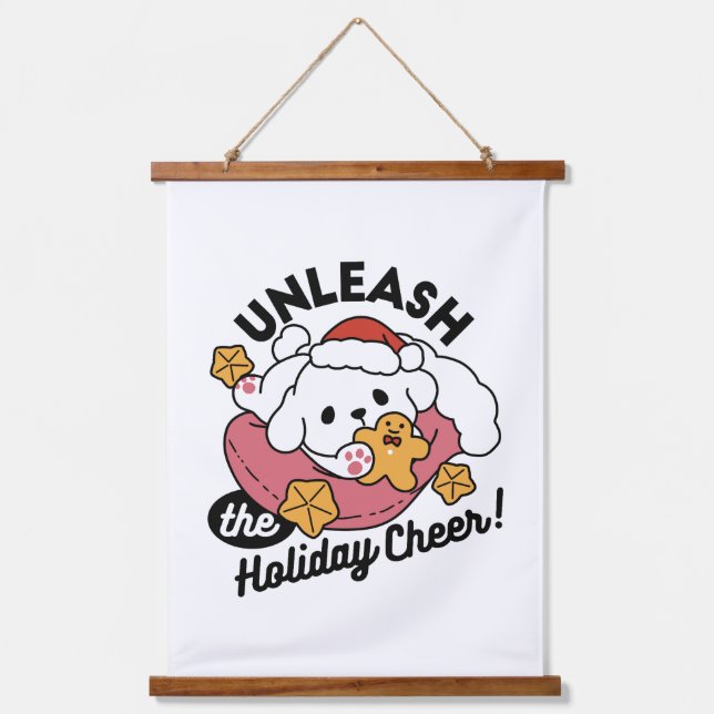 Unleash the Holiday Cheer – Cute Dog Christmas Hanging Tapestry (Front)