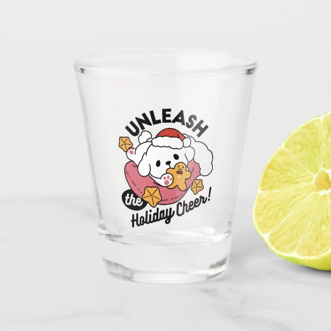 Unleash the Holiday Cheer – Cute Dog Christmas Shot Glass (Front)