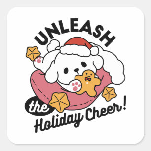 Unleash the Holiday Cheer – Cute Dog Christmas Square Sticker