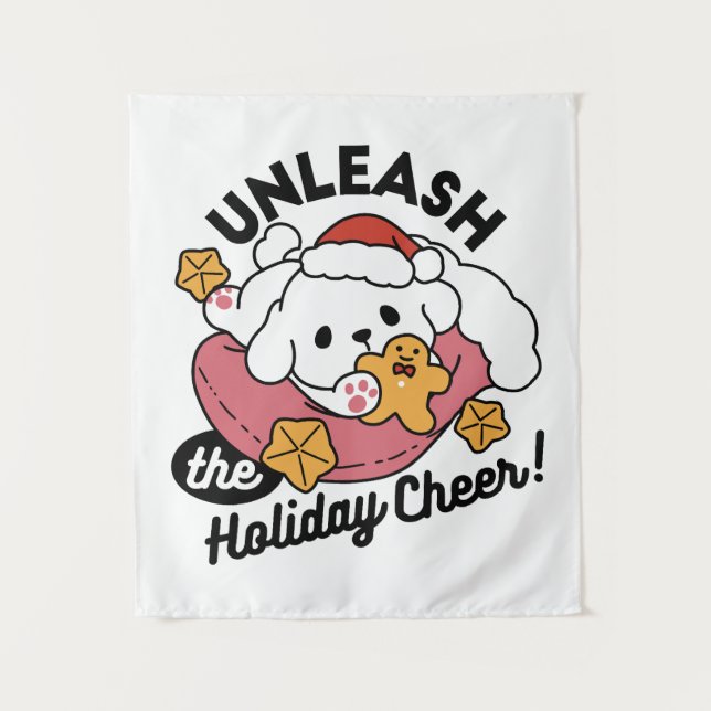 Unleash the Holiday Cheer – Cute Dog Christmas Tapestry (Front)