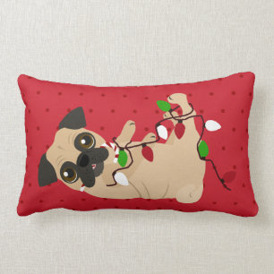 Unleash the Holiday Cheer Cute Pug Lumbar Cushion