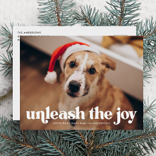 Unleash the Joy Dog Photo Holiday Postcard