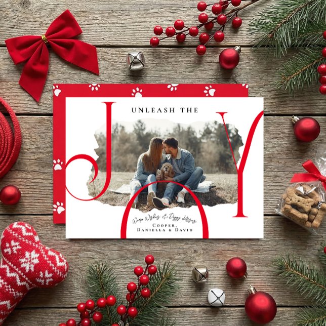 Unleash the Joy Red | Pet Photo Christmas Card (Pet Christmas Card)