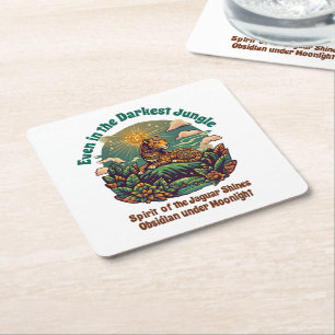 Unleash the Spirit of the Jaguar Warrior Square Paper Coaster