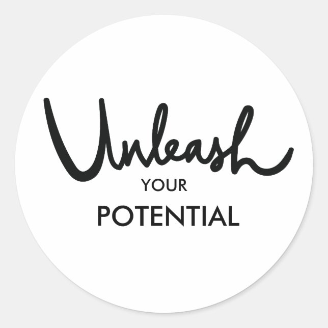 Unleash Your Potential | Modern Hand Lettered Classic Round Sticker (Front)