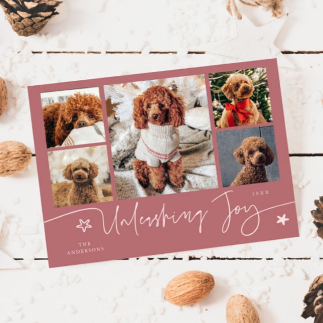 Unleashing Joy Pink Dog Multi Photo  Holiday Card (Creator Uploaded)