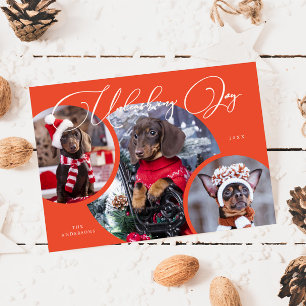 Unleashing Joy Retro Red Dog Photo Holiday Card