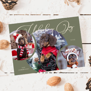 Unleashing Joy Sage Green Dog Photo Holiday Card