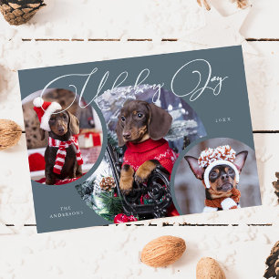 Unleashing Joy Slate Blue Dog Photo Holiday Card