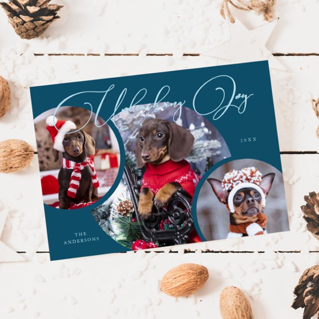 Unleashing Joy Teal Dog Photo Holiday Card (Creator Uploaded)