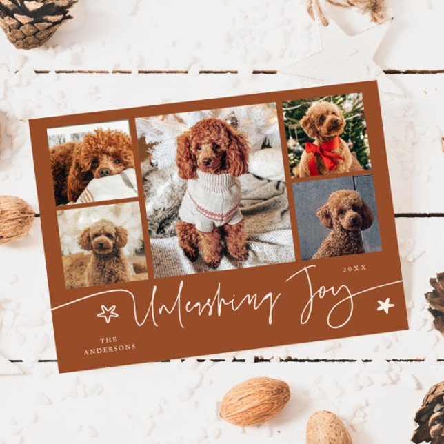 Unleashing Joy Terracotta Dog Multi Photo  Holiday Card (Creator Uploaded)