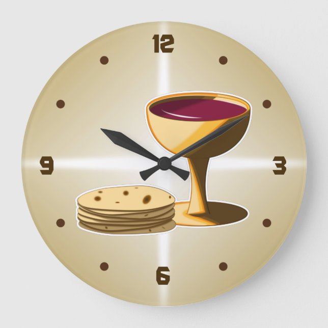 Unleavened Bread and Wine The Last Supper Easter Large Clock (Front)