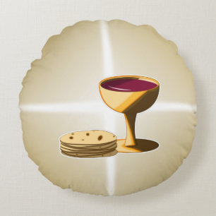 Unleavened Bread and Wine The Last Supper Easter Round Cushion