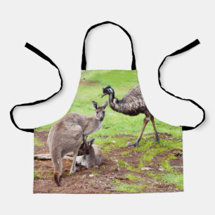 "Unlikely Pals: The Kangaroo and Emu Friendship" Apron