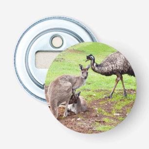 "Unlikely Pals: The Kangaroo and Emu Friendship" Bottle Opener