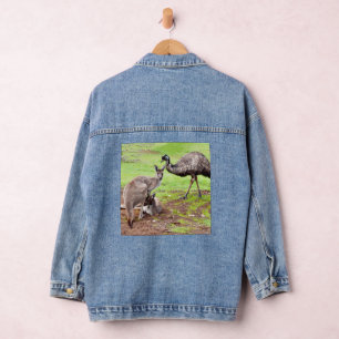 "Unlikely Pals: The Kangaroo and Emu Friendship" Denim Jacket