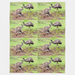 "Unlikely Pals: The Kangaroo and Emu Friendship" Fleece Blanket