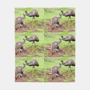 "Unlikely Pals: The Kangaroo and Emu Friendship" Fleece Blanket
