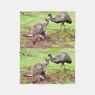 "Unlikely Pals: The Kangaroo and Emu Friendship" Fleece Blanket