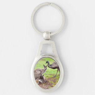 "Unlikely Pals: The Kangaroo and Emu Friendship" Key Ring