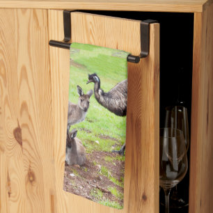 "Unlikely Pals: The Kangaroo and Emu Friendship" Tea Towel