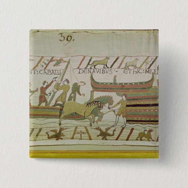 Unloading horses from the ships 15 cm square badge (Front)