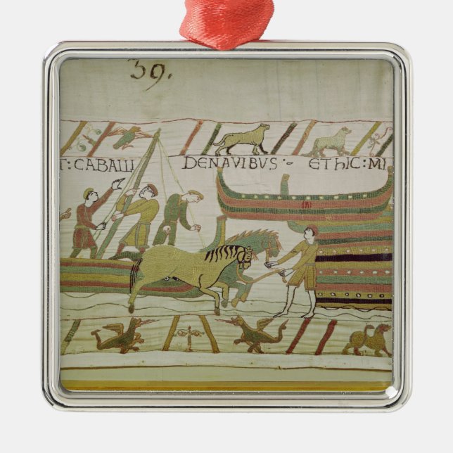 Unloading horses from the ships metal tree decoration (Front)