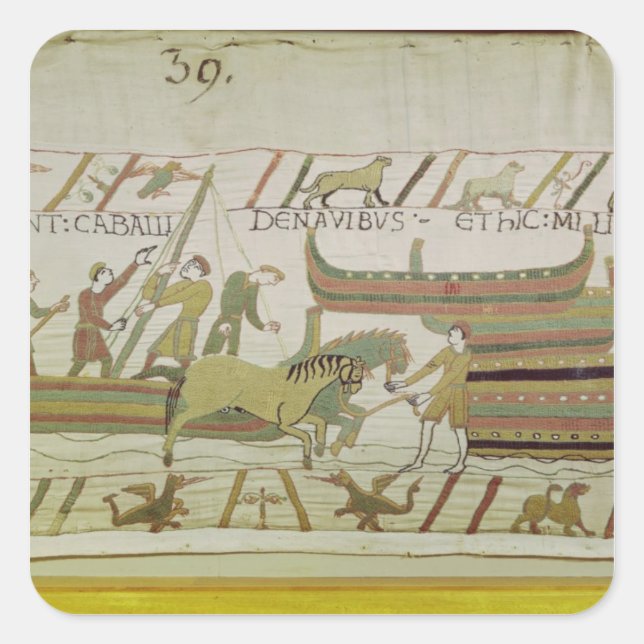 Unloading horses from the ships square sticker (Front)