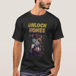 UNLOCK HOMES CAT DETECTIVE PUN FUNNY GRUNGE RETRO T-Shirt