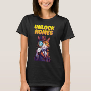 UNLOCK HOMES CAT DETECTIVE PUN FUNNY T-Shirt