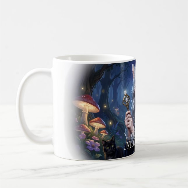 🔮 Unlock Your Magic Surreal Fantasy Cat Mug (Left)