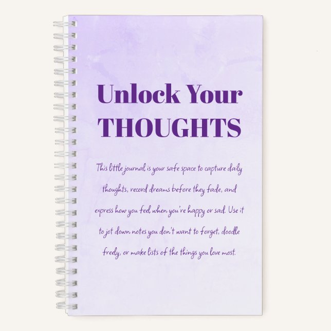 Unlock Your Thoughts Motivational purple Notebook  (Front)