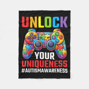 Unlock Your Uniqueness Autism Awareness Gaming Con Fleece Blanket