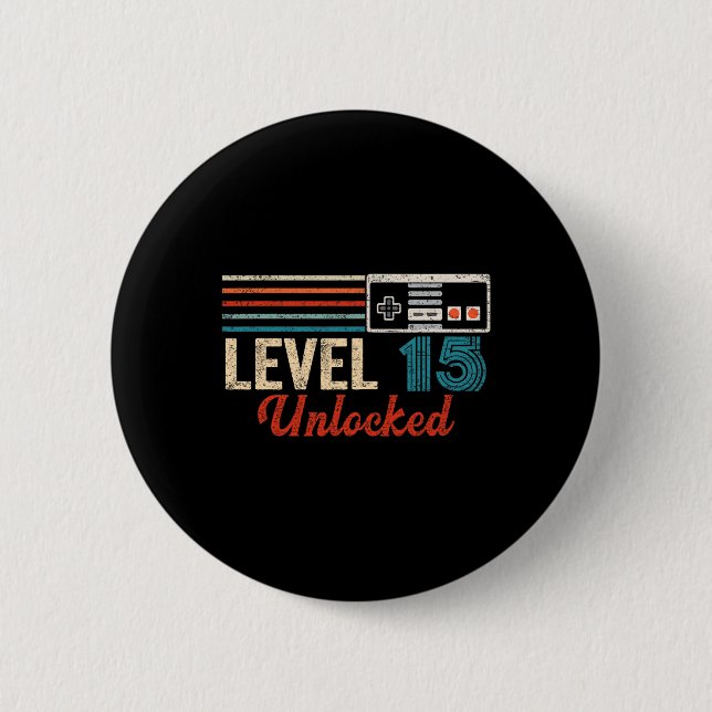 Unlocked Level 15 Birthday Boy Video Game Controll 6 Cm Round Badge (Front)