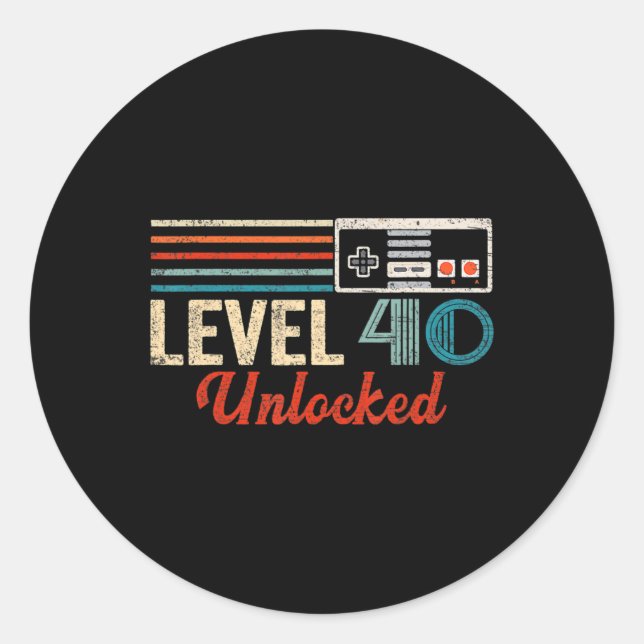 Unlocked Level 40 Birthday Boy Video Game Controll Classic Round Sticker (Front)