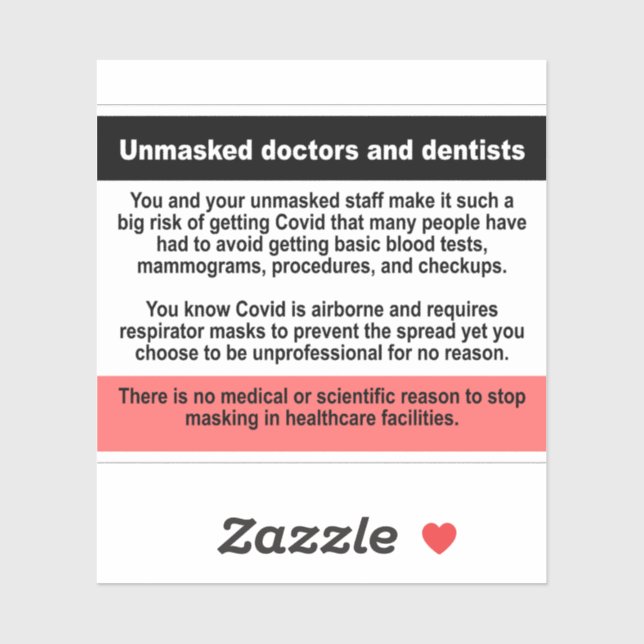 Unmasked doctors and dentists vinyl sticker (Sheet)