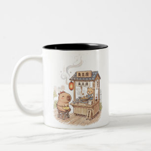 unny Capybara at Stinky Tofu Stall Taiwan Night Two-Tone Coffee Mug