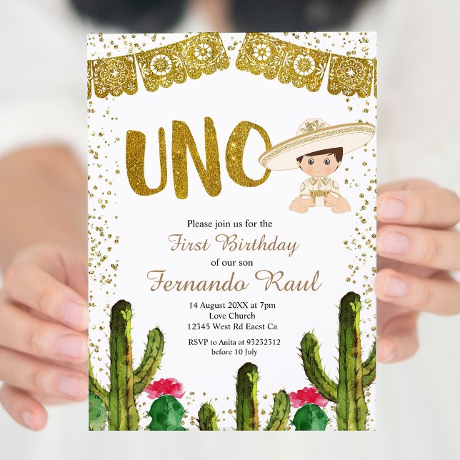 Uno Birthday Gold Charro Boy Invitation (Creator Uploaded)