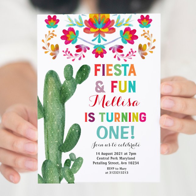 Uno Fiesta First Birthday Cactus Party Invitation (Creator Uploaded)