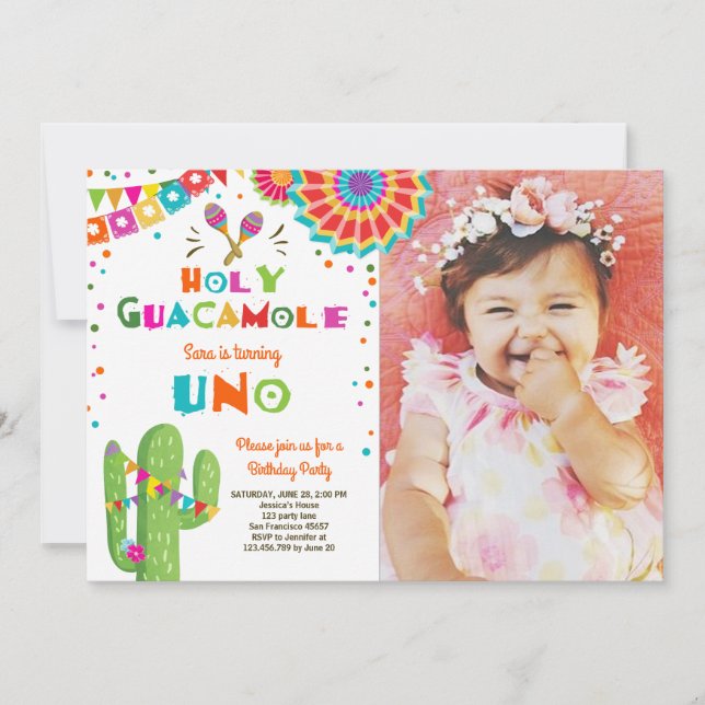 Uno Fiesta First Birthday invitation Cactus Party (Front)