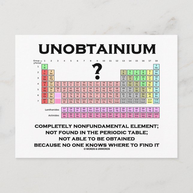 Unobtainium Completely Nonfundamental Element Postcard (Front)