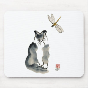 Unpalatable Insect [dragonfly] and Grey Kitten Mouse Pad