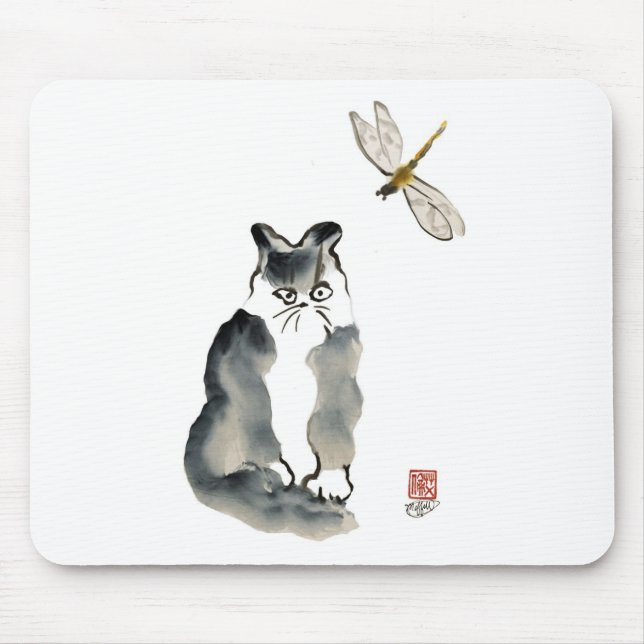 Unpalatable Insect [dragonfly] and Grey Kitten Mouse Pad (Front)
